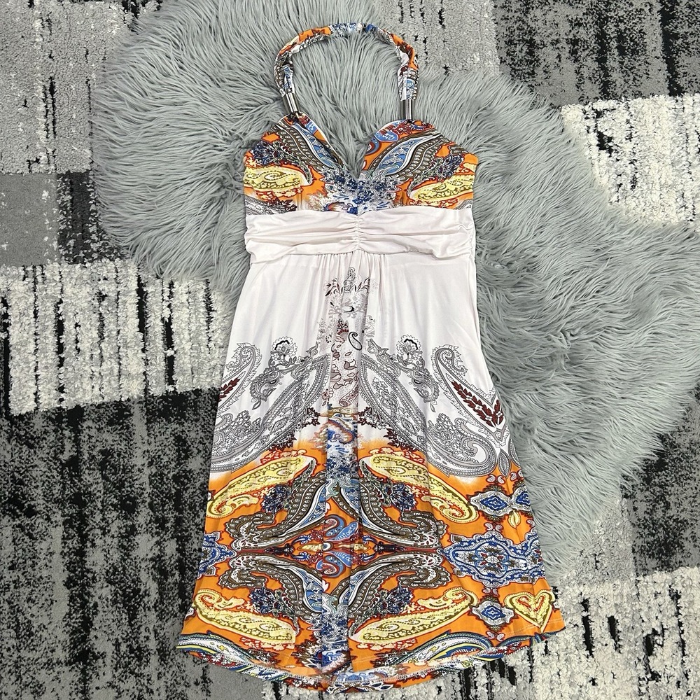 Vintage Y2K Paisley Print Babydoll Halter Dress, Boho, 2000's, Fairy, Women's M
